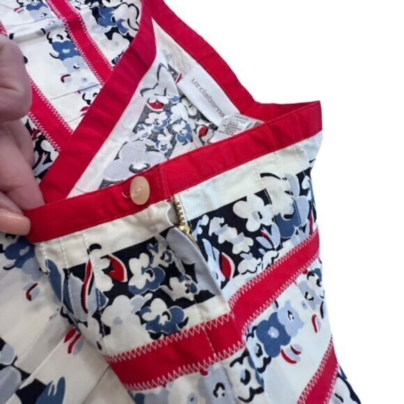 Liz Claiborne Pleated Summer Skirt Size 8 Red White and Blue Floral Print EUC - Picture 5 of 11